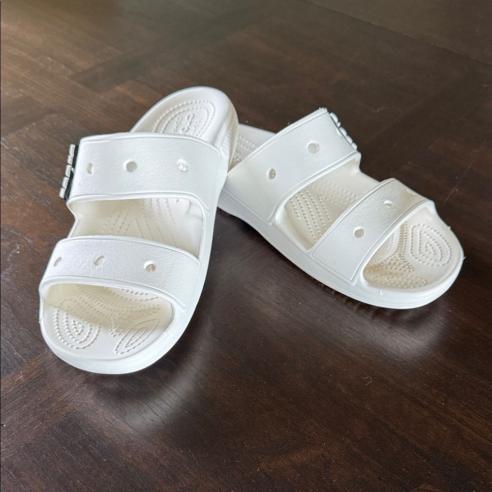 Crocs Unisex Slide Sandal - Wm Sz 10‎ / Men Sz 8 - White with Logo